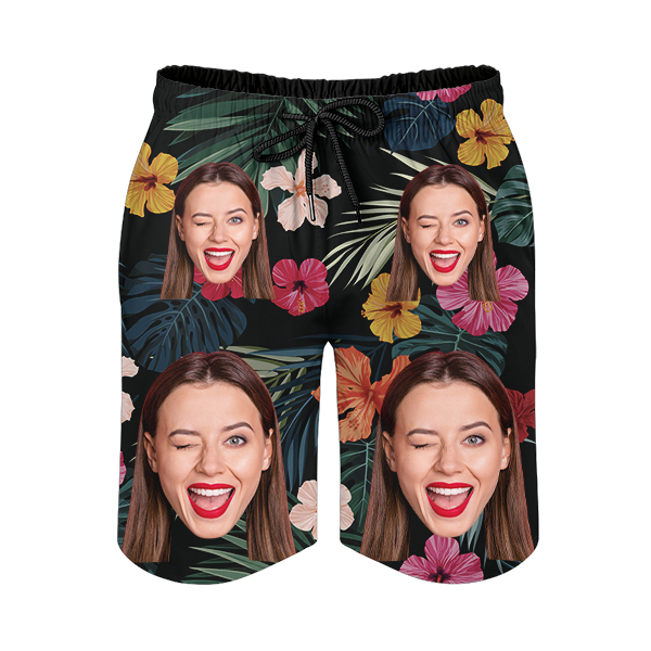Custom Hawaiian Mens‘ Shorts Personalized Photo Flower Hawaiian Sports Beach Shorts Gift For Him For Husband-mekesllser-Swimwear,Mekesllser,Summer Sale,Swimwear For Men,For Men,Hawaiian,Hawaiian Shorts