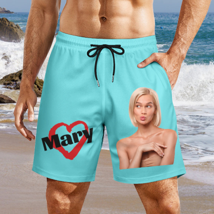 Custom Heart Mens‘ Shorts Personalized Photo Name Hawaiian Beach Shorts Gift For Him For Husband-mekesllser-Swimwear,Mekesllser,Red Heart,Summer Sale,Swimwear For Men,For Men,Hawaiian Shorts