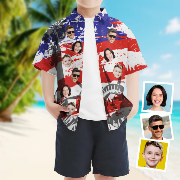 Custom American Flag Short Sleeve Shirt Face Independence Day Teenage Hawaiian Shirt Beach Holiday Gift For Kids-mekesllser-Swimwear,Mekesllser,American Flag,Summer Sale,Hawaiian Shirt,For Kids,Swimwear For Kids,Kid's Hawaiian Shirt,For Boys,For Girls