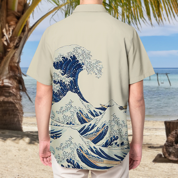 Custom Great Waves Hawaiian Shirt With Face Holiday Beach Shirt Japanese Art Shirt Holiday Gift For Men, For Husband-mekesllser-Swimwear,Mekesllser,Summer Sale,Swimwear For Men,For Men,Japanese Art,Hawaiian Shirt,Men's Hawaiian Shirt