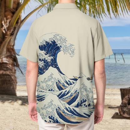 Custom Great Waves Hawaiian Shirt With Face Holiday Beach Shirt Japanese Art Shirt Holiday Gift For Men, For Husband-mekesllser-Swimwear,Mekesllser,Summer Sale,Swimwear For Men,For Men,Japanese Art,Hawaiian Shirt,Men's Hawaiian Shirt
