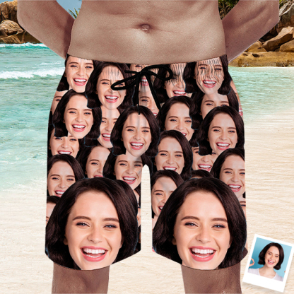 Custom Hawaiian Multi Faces Mens‘ Shorts Personalized Photo Flower Hawaiian Sports Beach Shorts Gift For Him For Husband-mekesllser-Swimwear,Mekesllser,Summer Sale,Swimwear For Men,Hawaiian Shorts,Funny Face