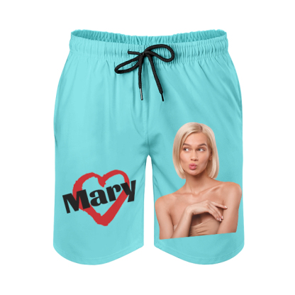 Custom Heart Mens‘ Shorts Personalized Photo Name Hawaiian Beach Shorts Gift For Him For Husband-mekesllser-Swimwear,Mekesllser,Red Heart,Summer Sale,Swimwear For Men,For Men,Hawaiian Shorts