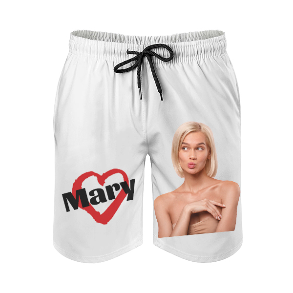 Custom Heart Mens‘ Shorts Personalized Photo Name Hawaiian Beach Shorts Gift For Him For Husband-mekesllser-Swimwear,Mekesllser,Red Heart,Summer Sale,Swimwear For Men,For Men,Hawaiian Shorts