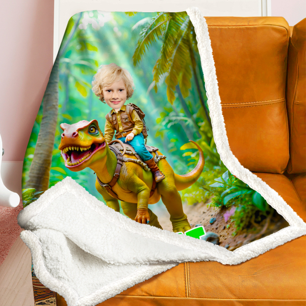 Custom Dinosaur Blankets Personalized Boy Riding Dinosaur Blanket Gift For Boys-mekesllser-dinosaur blanket,Mekesllser,For Kids,IP,Home&Living,Blanket,For Boys,Dinosaur,Kid's Animal Theme,Blanket for Boys,Autumn Sale,Children's Daily Style