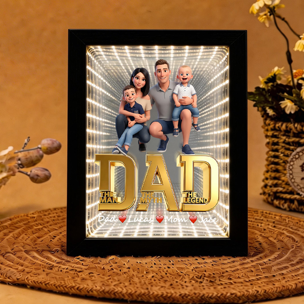 Infinity Mirror Light Box With Your Photo – Perfect Father's Day Or Birthday Gift For Dad, Personalized Present Showing Love For Dad