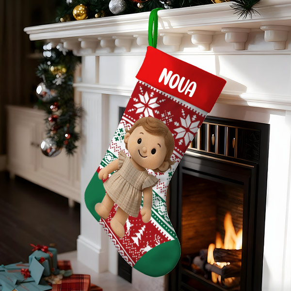 Personalized Christmas Stocking With Face And Name - Custom Family Gift For Family ，husband, Wife, Kid-mekesllser-Mekesllser,Christmas,Home Decor,AI,Christmas Stockings