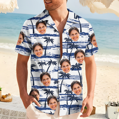 Custom Coconut Palm Hawaiian Shirt With Personalized Face Holiday Beach Shirt  Holiday Gift For Men, For Husband-mekesllser-Swimwear,Mekesllser,Summer Sale,Swimwear For Men,For Men,Hawaiian,Hawaiian Shirt,Men's Hawaiian Shirt