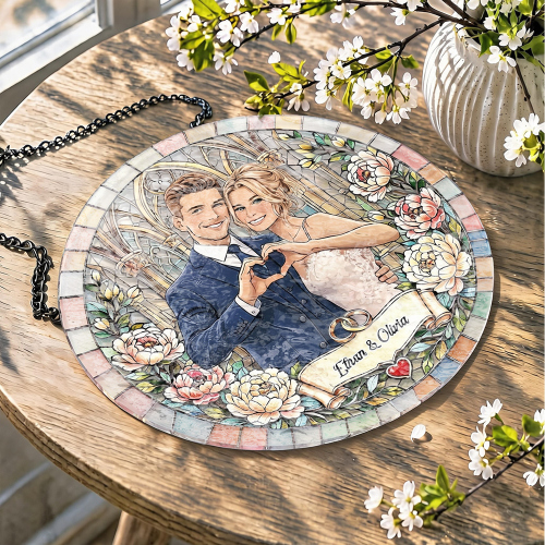 Custom Window Hanging Suncatcher , Water Ripple , Catch The Light And Cherish Your Forever , Personalized Wedding Suncatcher With Engraved Initials , Sentimental Home Decor For Your First Home Together , Wedding Gift For Couple , Custom Photo Suncatcher