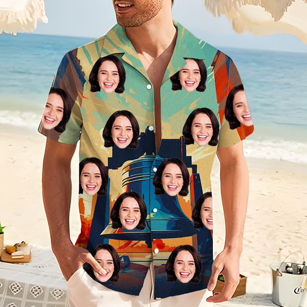 Custom American Liberty Bell Hawaiian Shirt With Face Holiday Independence Day Beach Shirt Beach Shirt Holiday Gift For Men-mekesllser-Swimwear,Mekesllser,Summer Sale,Swimwear For Men,For Men,Hawaiian Shirt,Men's Hawaiian Shirt,Independence Day