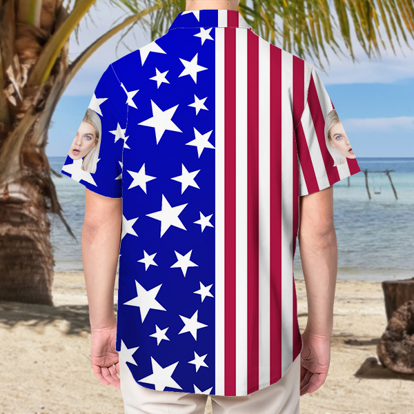 Custom Independence Day Hawaiian Shirt With Face Holiday American Flag Beach Shirt Beach Shirt Holiday Gift For Men-mekesllser-Swimwear,Mekesllser,American Flag,Summer Sale,Swimwear For Men,For Men,Hawaiian Shirt,Men's Hawaiian Shirt