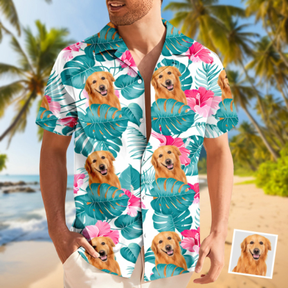 Custom Dog Face Flower Hawaiian Shirt Beach Shirt Holiday Gift For Men, For Pet Lover-mekesllser-Swimwear,Mekesllser,Summer Sale,Swimwear For Men,For Men,Hawaiian,Hawaiian Shirt,Men's Hawaiian Shirt,For Pet Lovers