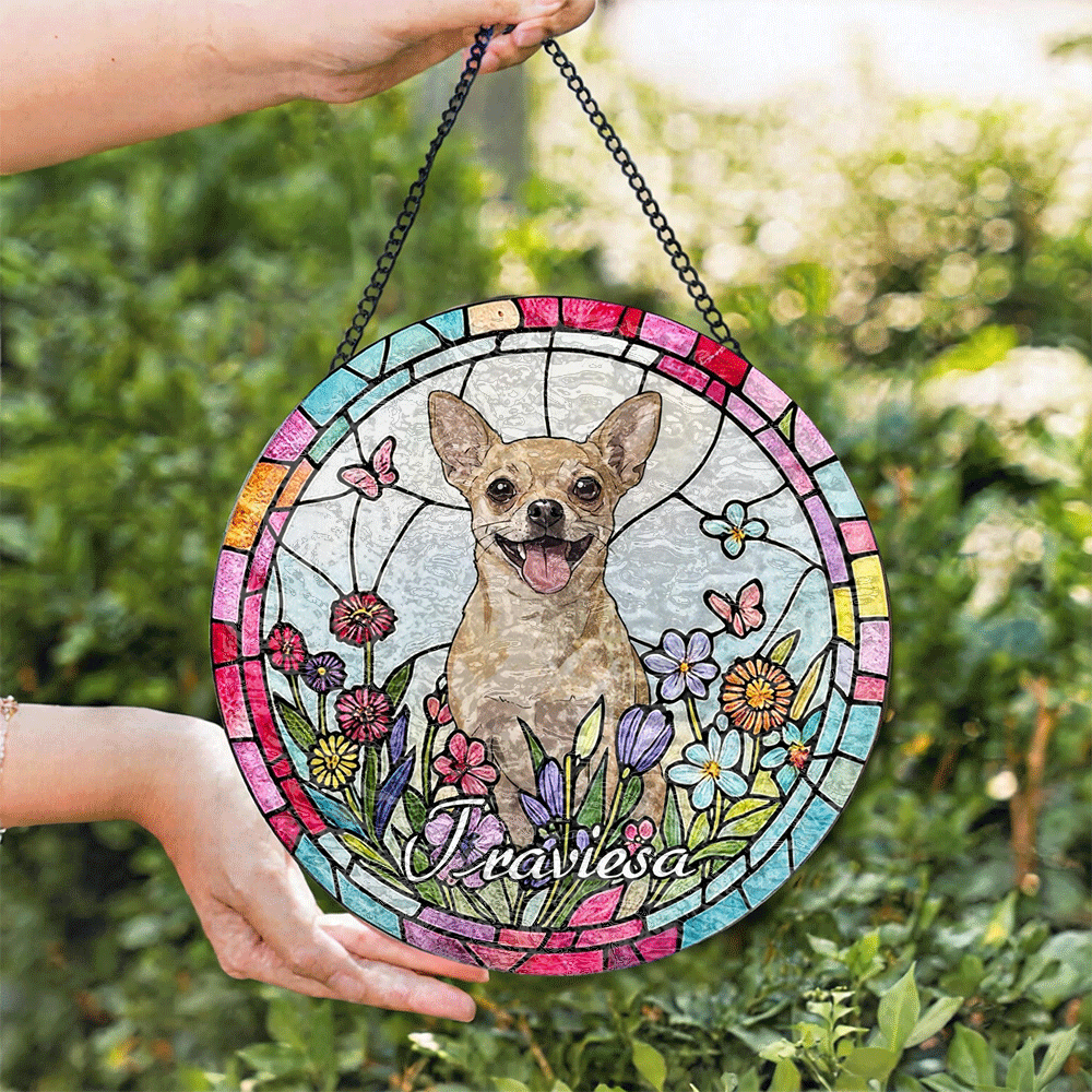 Custom Window Hanging Suncatcher – Turn Your Photo Into Personalized Window Stained Glass Art, Perfect Home Decor Gift For Pet Lover