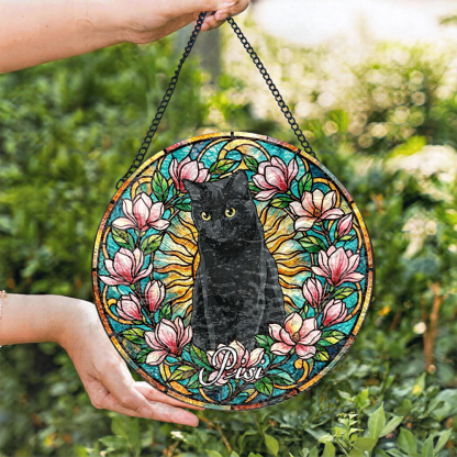  Custom Window Hanging Suncatcher – Custom Photo Keepsake With Stained Glass Design, Charming Home Decor & Gift For Pet Lover, Black Cat