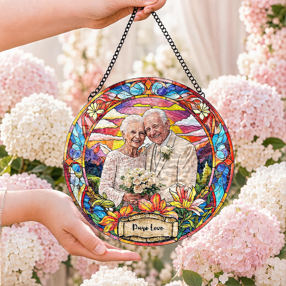 Custom Window Hanging Suncatcher, Elegant Personalized Window Stained Glass Home Decor Piece, Memorable Personalized Gift For Couples Wedding Couple Family Gift