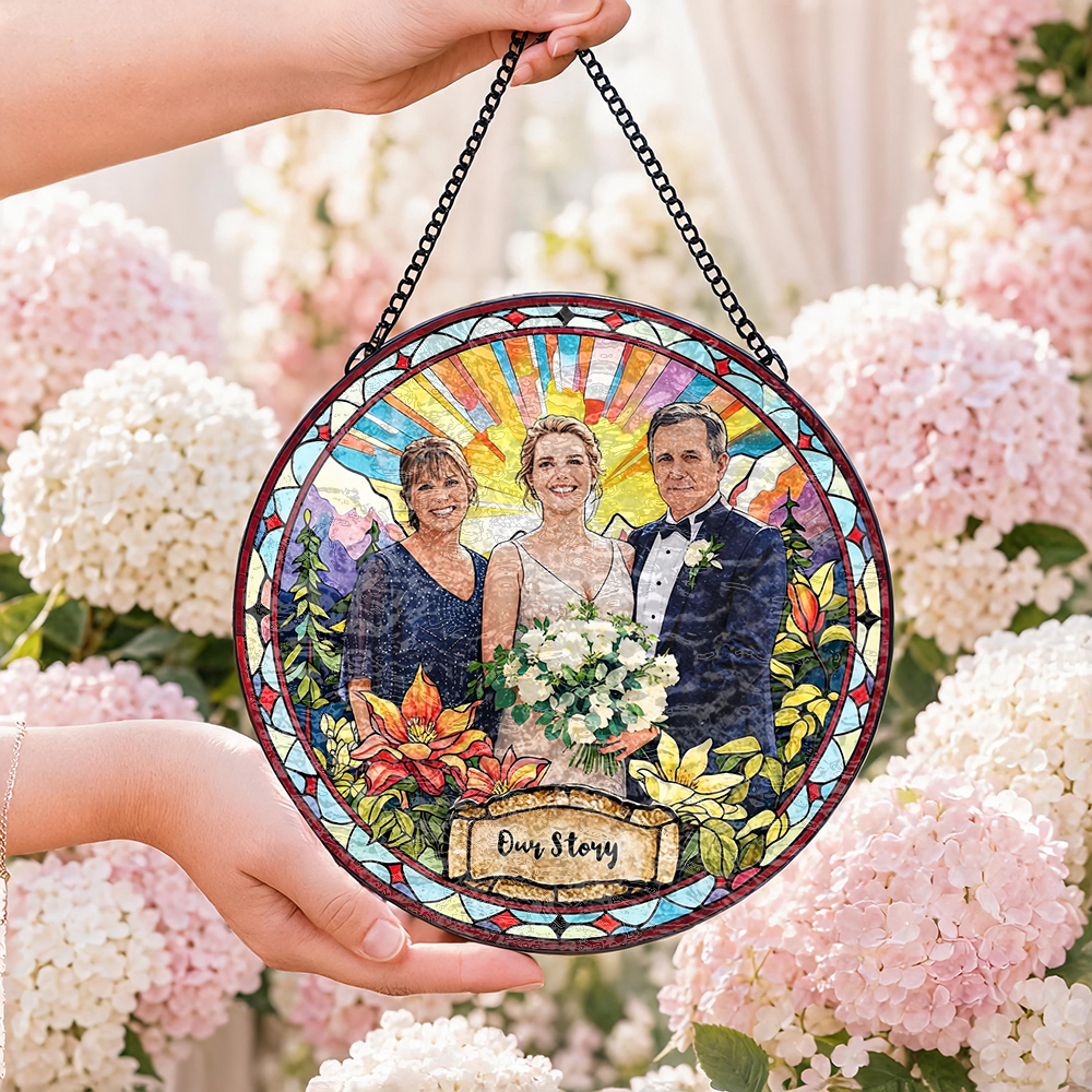 Custom Window Hanging Suncatcher, Elegant Personalized Window Stained Glass Home Decor Piece, Personalized Gift For Couples Wedding Couple Family Keepsake Gift