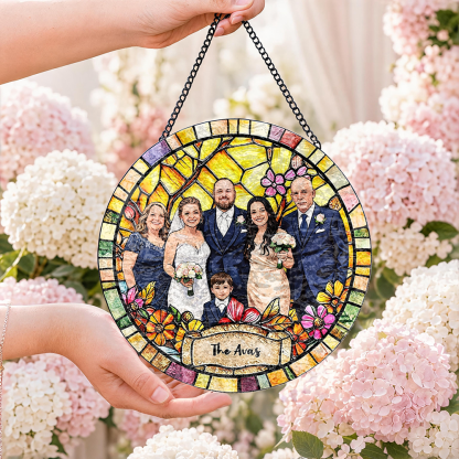 Custom Window Hanging Suncatcher, Elegant Personalized Window Stained Glass Home Decor Piece, Personalized Gift For Couples Wedding Couple Family Gift