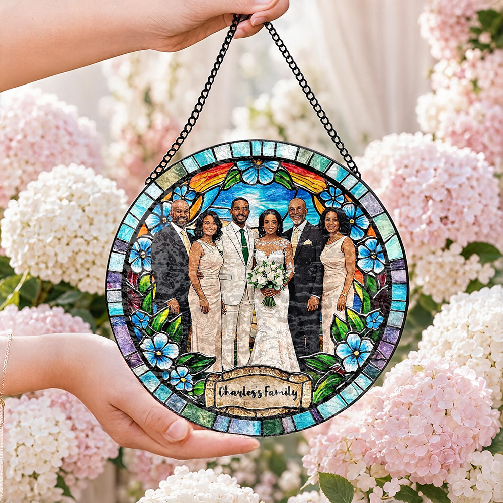 Custom Window Hanging Suncatcher, Personalized Window Stained Glass Home Decor, Ideal Personalized Gift For Couples Wedding Anniversary Photo Love Gift
