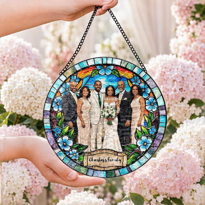 Custom Window Hanging Suncatcher, Personalized Window Stained Glass Home Decor, Ideal Personalized Gift For Couples Wedding Anniversary Photo Love Gift