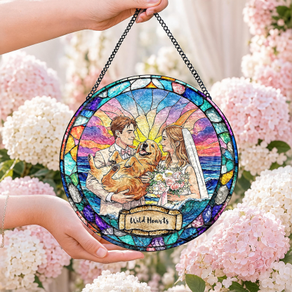Custom Window Hanging Suncatcher, Elegant Personalized Window Stained Glass Home Decor Piece, Memorable Personalized Gift For Couples Wedding Couple