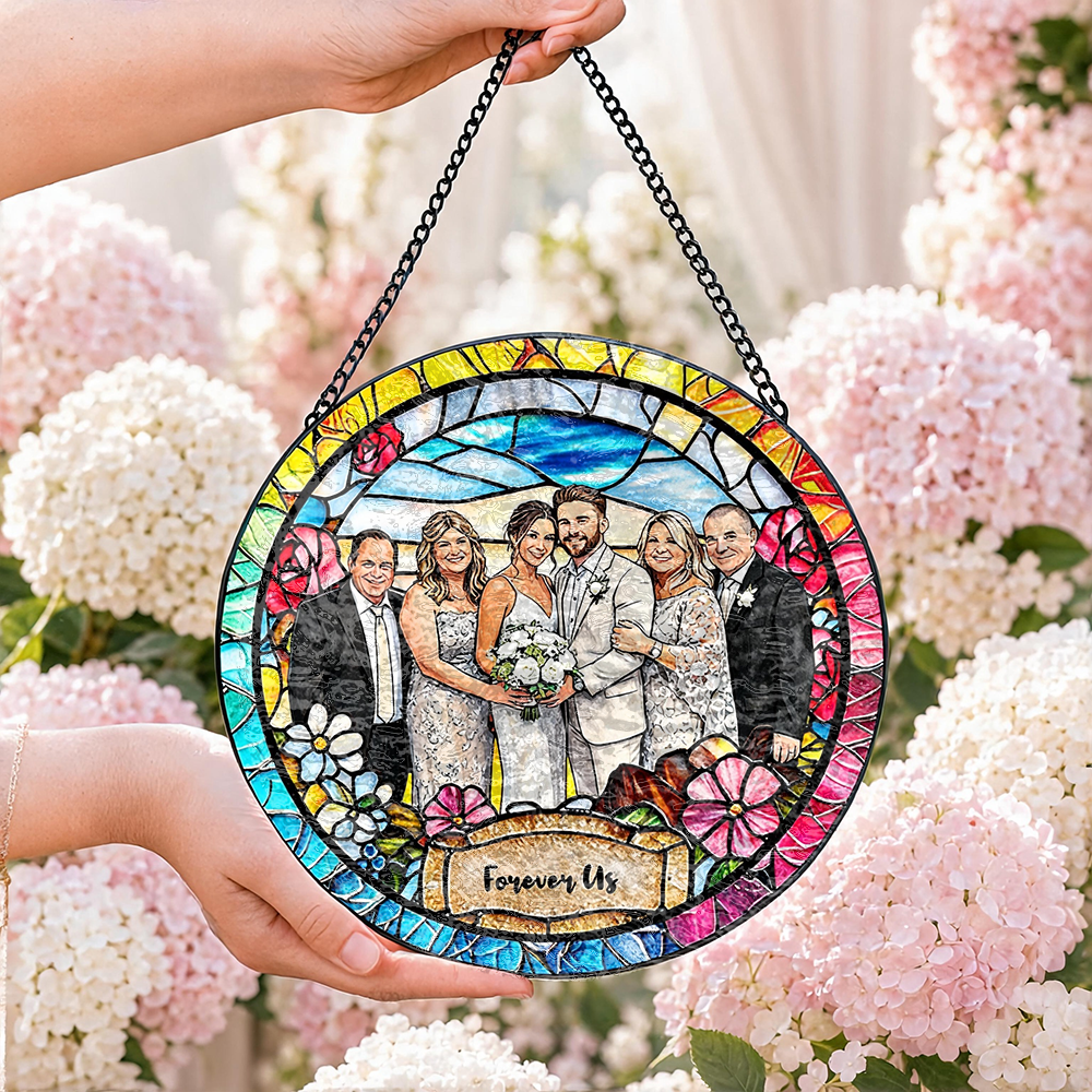 Custom Window Hanging Suncatcher, Elegant Personalized Window Stained Glass Home Decor Piece,  Personalized Gift For Couples Wedding Gift