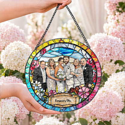 Custom Window Hanging Suncatcher, Elegant Personalized Window Stained Glass Home Decor Piece,  Personalized Gift For Couples Wedding Gift