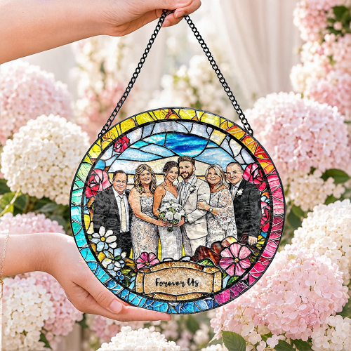 Custom Window Hanging Suncatcher, Elegant Personalized Window Stained Glass Home Decor Piece,  Personalized Gift For Couples Wedding Gift