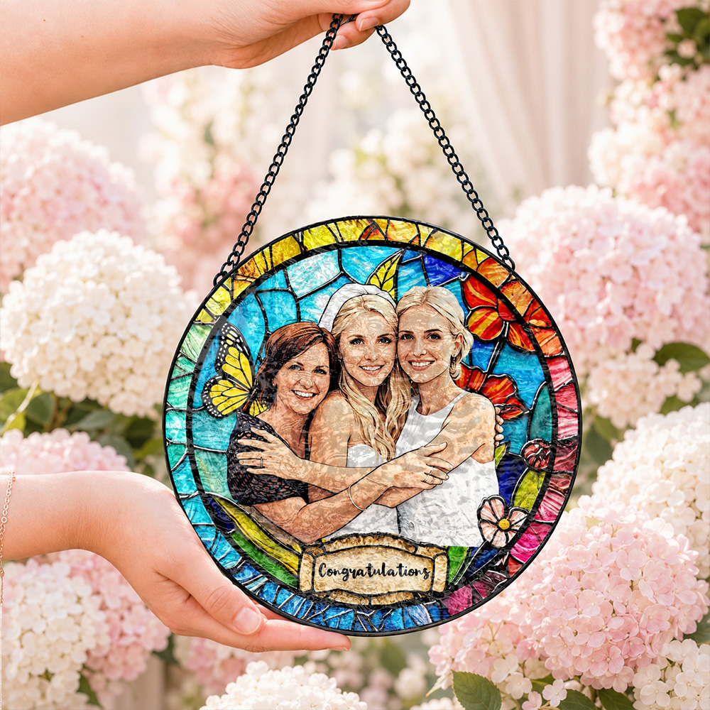 Custom Window Hanging Suncatcher, Handcrafted Personalized Window Stained Glass Decor, Romantic Personalized Gift For Couples Valentine Gifts For Wife Husband