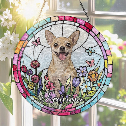 Custom Window Hanging Suncatcher – Turn Your Photo Into Personalized Window Stained Glass Art, Perfect Home Decor Gift For Pet Lover