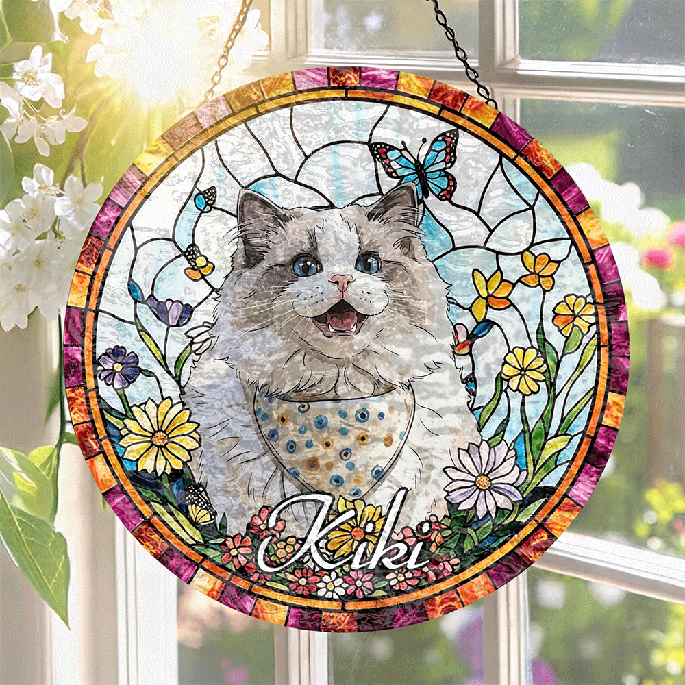 Custom Window Hanging Suncatcher – Personalized Stained Glass Style Decor For Home, Ideal Personalized Gift For Pet Lover To Cherish, Ragdoll Cat