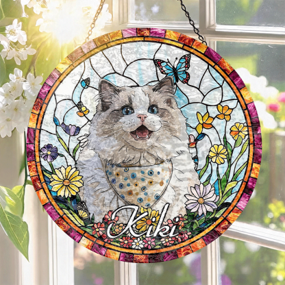 Custom Window Hanging Suncatcher – Personalized Stained Glass Style Decor For Home, Ideal Personalized Gift For Pet Lover To Cherish, Ragdoll Cat