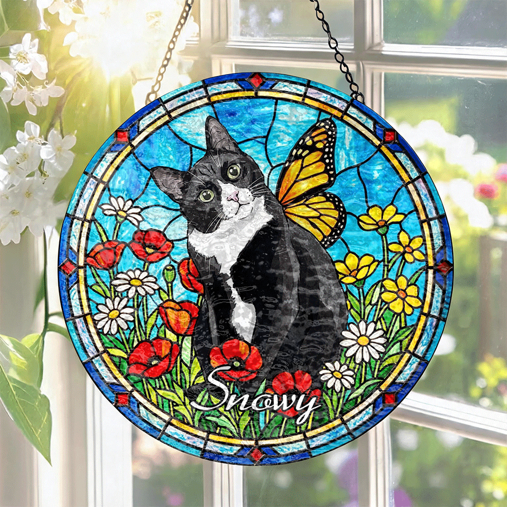 Custom Window Hanging Suncatcher – Personalized Stained Glass Window Decor For Home, A Thoughtful Gift For Pet Lover Featuring Your Photo, For Cat Lover