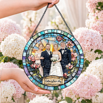 Custom Window Hanging Suncatcher, Personalized Window Stained Glass Home Decor, Ideal Personalized Gift For Couples Wedding Anniversary Photo Love Gift