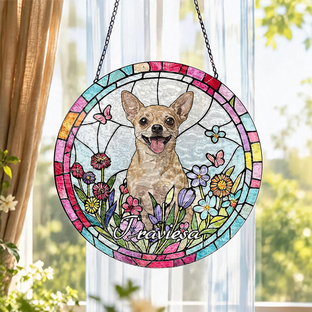 Custom Window Hanging Suncatcher – Turn Your Photo Into Personalized Window Stained Glass Art, Perfect Home Decor Gift For Pet Lover