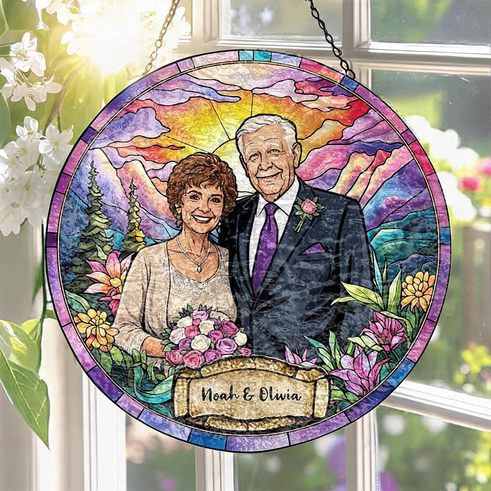 Custom Window Hanging Suncatcher, Elegant Personalized Window Stained Glass Home Decor, Memorable Personalized Gift For Couples Wedding Couple Family Gift