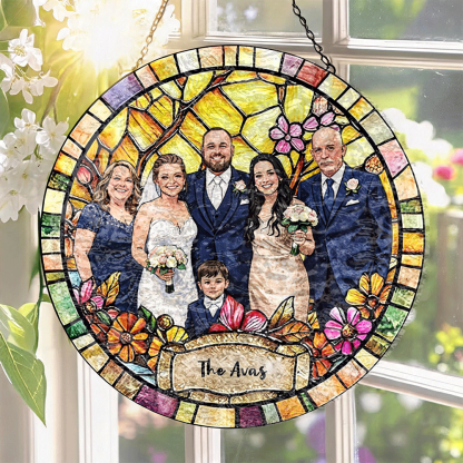 Custom Window Hanging Suncatcher, Elegant Personalized Window Stained Glass Home Decor Piece, Personalized Gift For Couples Wedding Couple Family Gift
