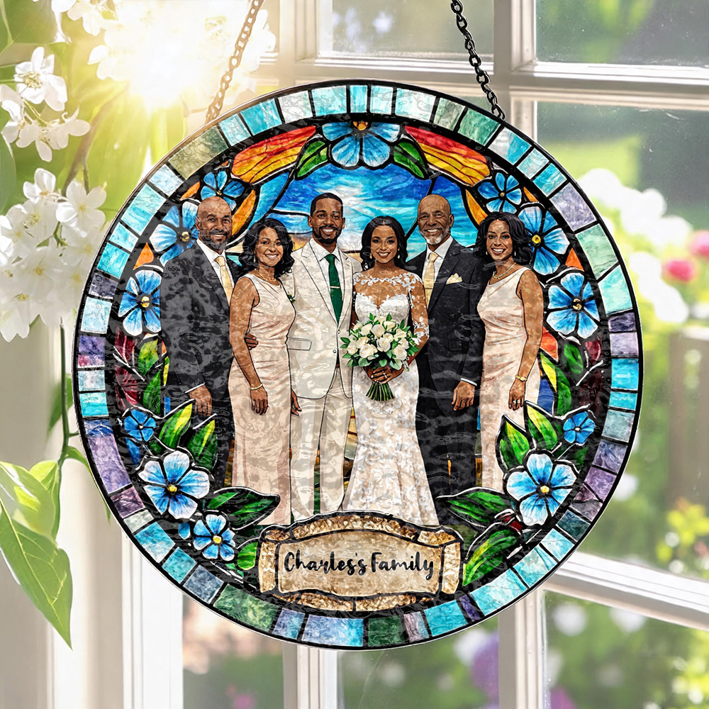 Custom Window Hanging Suncatcher, Personalized Window Stained Glass Home Decor, Ideal Personalized Gift For Couples Wedding Anniversary Photo Love Gift