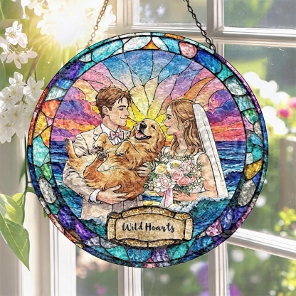 Custom Window Hanging Suncatcher, Elegant Personalized Window Stained Glass Home Decor Piece, Memorable Personalized Gift For Couples Wedding Couple