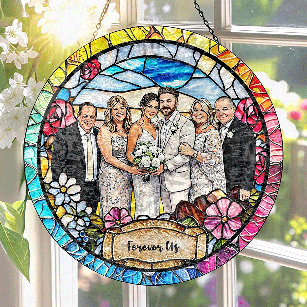 Custom Window Hanging Suncatcher, Elegant Personalized Window Stained Glass Home Decor Piece,  Personalized Gift For Couples Wedding Gift