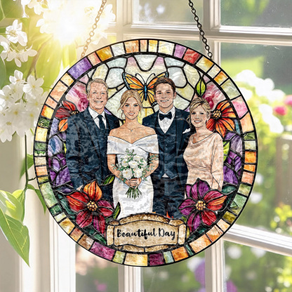 Custom Window Hanging Suncatcher, Personalized Stained Glass Photo Home Decor, Unique Personalized Gift For Couples & Family Keepsake Custom Photo Suncatcher