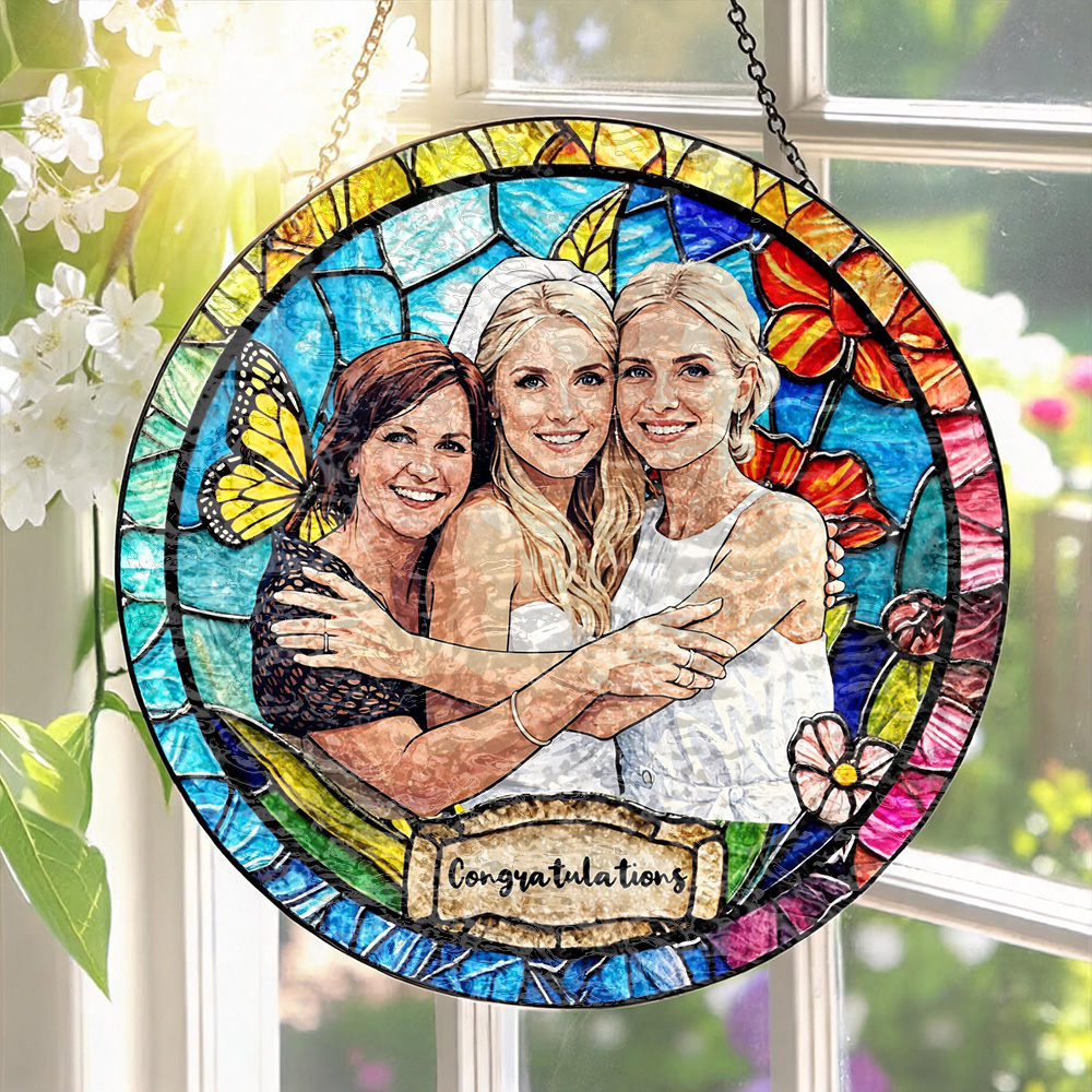 Custom Window Hanging Suncatcher, Handcrafted Personalized Window Stained Glass Decor, Romantic Personalized Gift For Couples Valentine Gifts For Wife Husband