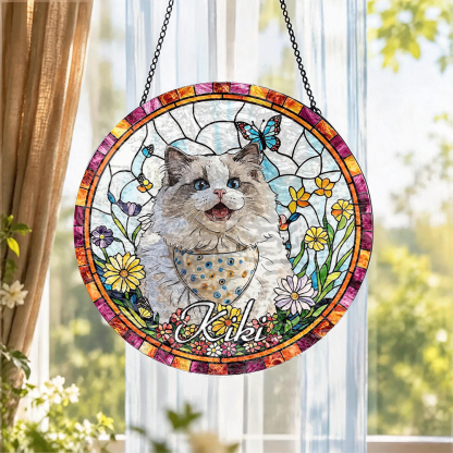 Custom Window Hanging Suncatcher – Personalized Stained Glass Style Decor For Home, Ideal Personalized Gift For Pet Lover To Cherish, Ragdoll Cat