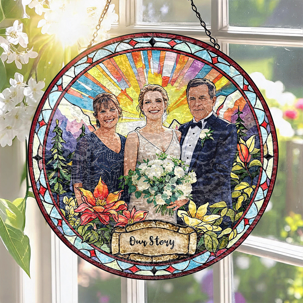 Custom Window Hanging Suncatcher, Elegant Personalized Window Stained Glass Home Decor Piece, Personalized Gift For Couples Wedding Couple Family Keepsake Gift