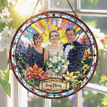 Custom Window Hanging Suncatcher, Elegant Personalized Window Stained Glass Home Decor Piece, Personalized Gift For Couples Wedding Couple Family Keepsake Gift