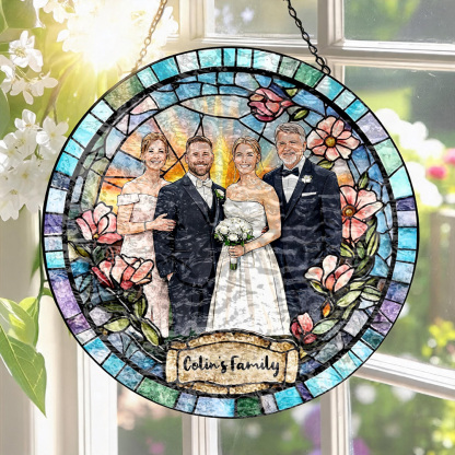 Custom Window Hanging Suncatcher, Personalized Window Stained Glass Home Decor, Ideal Personalized Gift For Couples Wedding Anniversary Photo Love Gift
