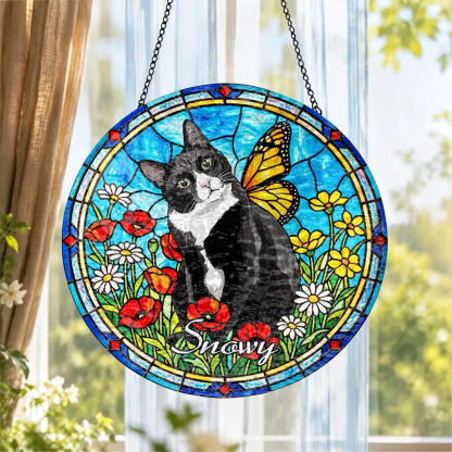 Custom Window Hanging Suncatcher – Personalized Stained Glass Window Decor For Home, A Thoughtful Gift For Pet Lover Featuring Your Photo, For Cat Lover