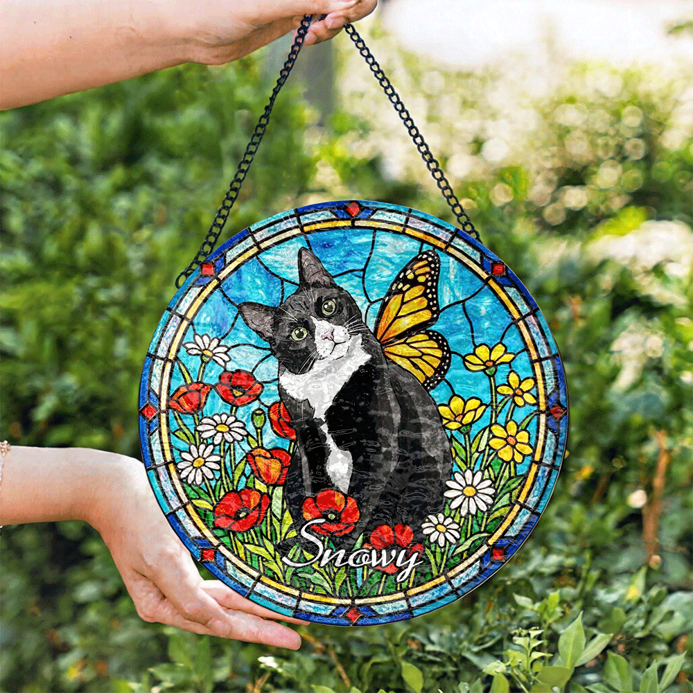 Custom Window Hanging Suncatcher – Personalized Stained Glass Window Decor For Home, A Thoughtful Gift For Pet Lover Featuring Your Photo, For Cat Lover