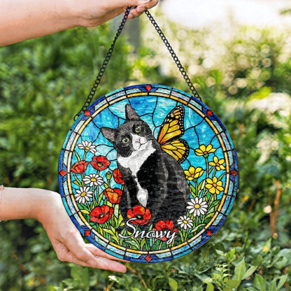 Custom Window Hanging Suncatcher – Personalized Stained Glass Window Decor For Home, A Thoughtful Gift For Pet Lover Featuring Your Photo, For Cat Lover