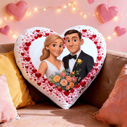 Custom Couple Photo Pillow – Red Heart-shaped Personalized Pillow For Valentine’s Day Gifts