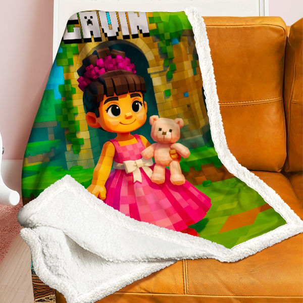 Custom Cartoon Game Blanket – Personalized 3d Effective Game Style Blanket With Photo & Name | Unique Gift For Family For Christmas For Kids-mekesllser-Mekesllser,For Kids,IP,Home&Living,Blanket,For Girls,Blanket for Girls,AI,3D Blanket,Minecraft